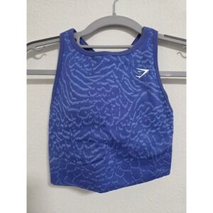 Gymshark Seamless Sports Bra Blue Animal Print Racerback Workout Tank Top Size S